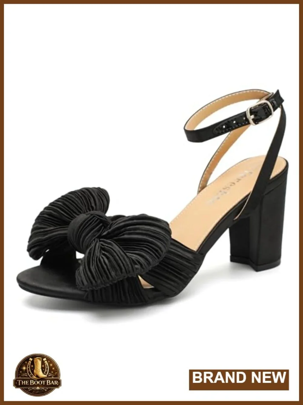 Women's Bowknot Heeled Sandals, 3 Inch Block Heel, Ankle Strap, Round Toe,